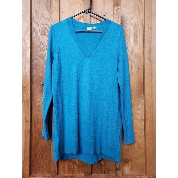 Gap Maternity Merino Wool V-Neck Tunic Knit Sweater, Large, Teal Green Blue - Picture 1 of 6